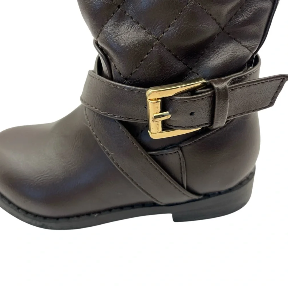 Michael Kors Boots Toddler Girl Size 5 Dark Brown Quilted Equestrian Logo Winter